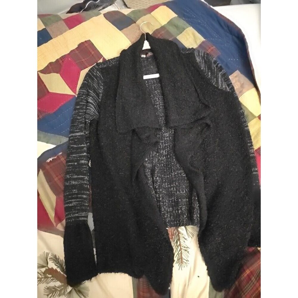 JJ Basics Women Size L Black Lagenlook Cardigan Sweater Long Sleeve Open Front